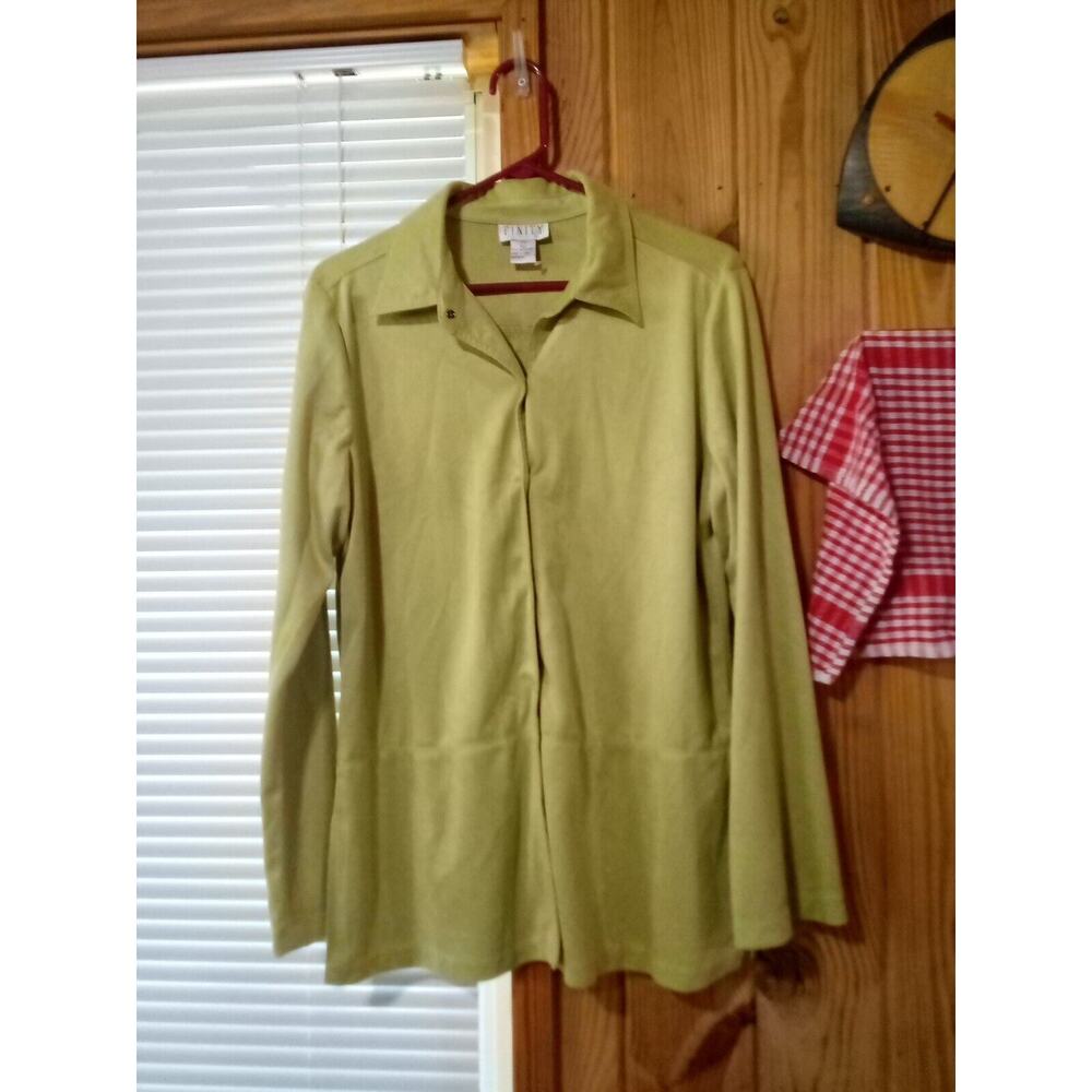 Finity Women's Lime Green L Soft Blouse Snap Front